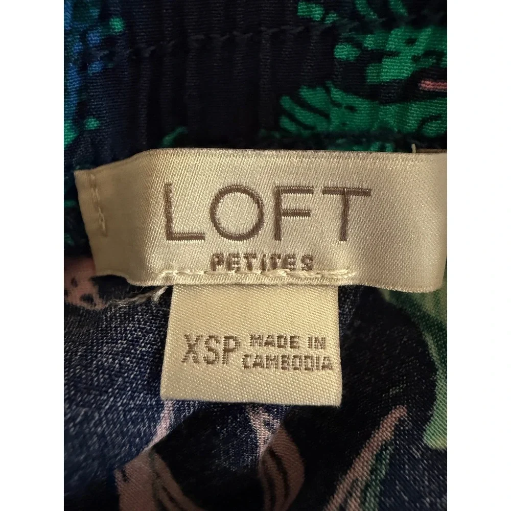 LOFT Tropical Floral Maxi Skirt‎ Womens XSP Navy Blue Button Side Slit Petite